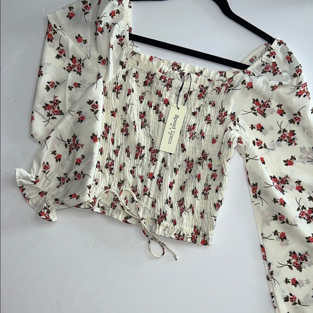 Floral Print Smocked Blouse Womens size Small